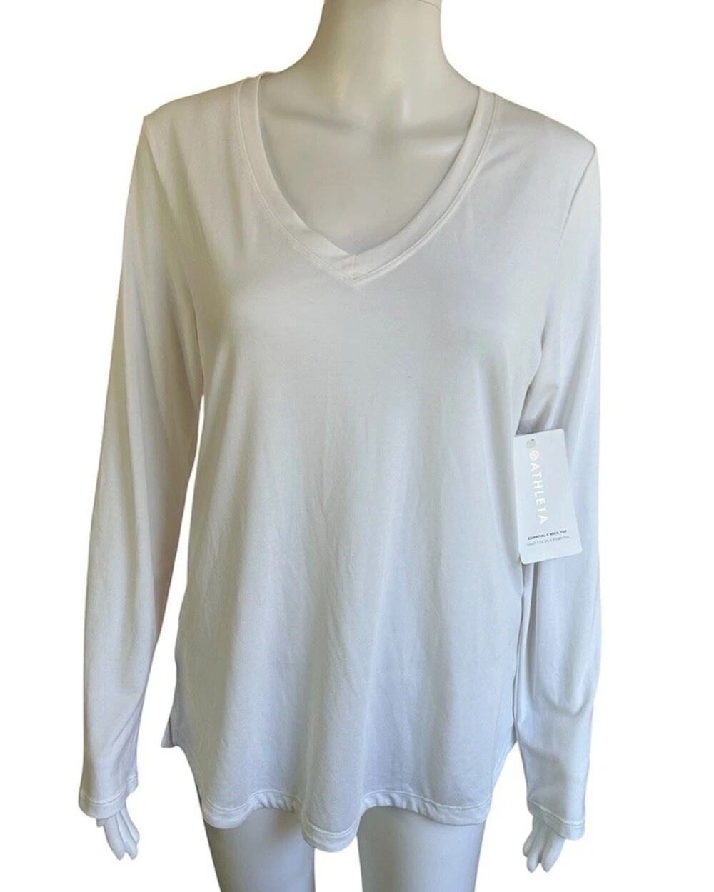 Athleta Essential V Neck Long Sleeve Tee Top Womens Medium White NWT